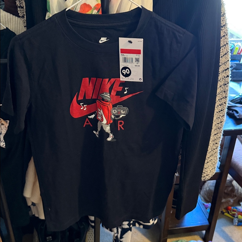 Nike Black Short-Sleeve Tee with Red Graphic Swoosh